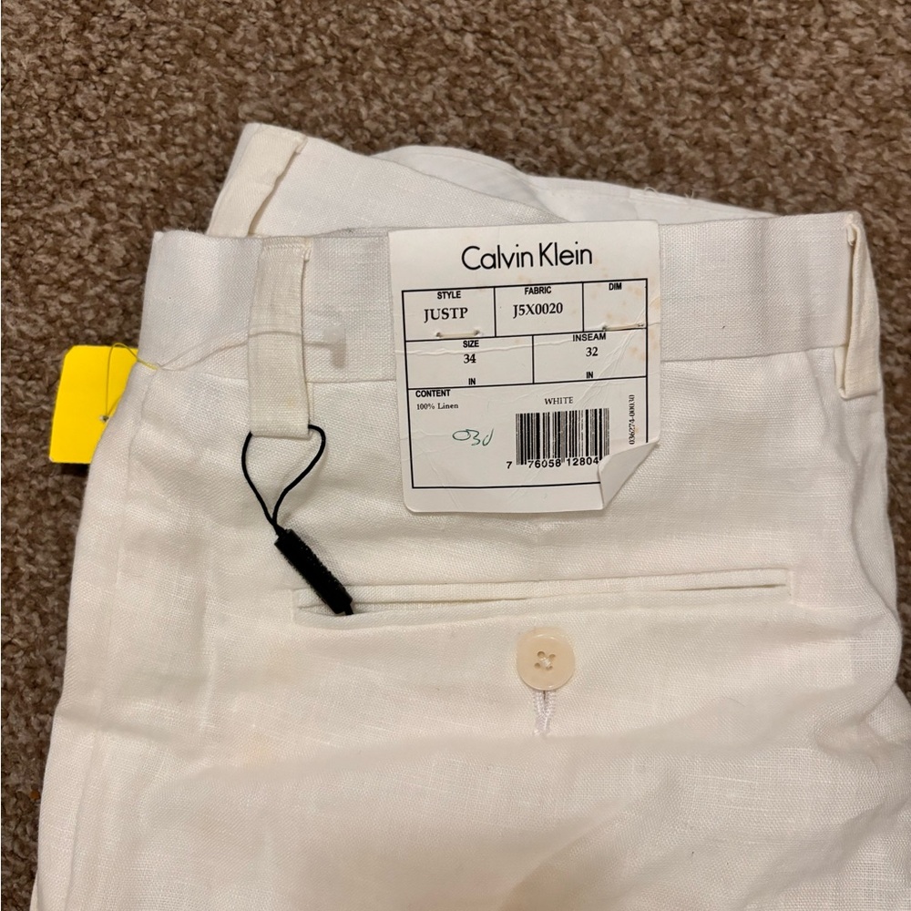 100% linen white Calvin Klein men pants 34X32in